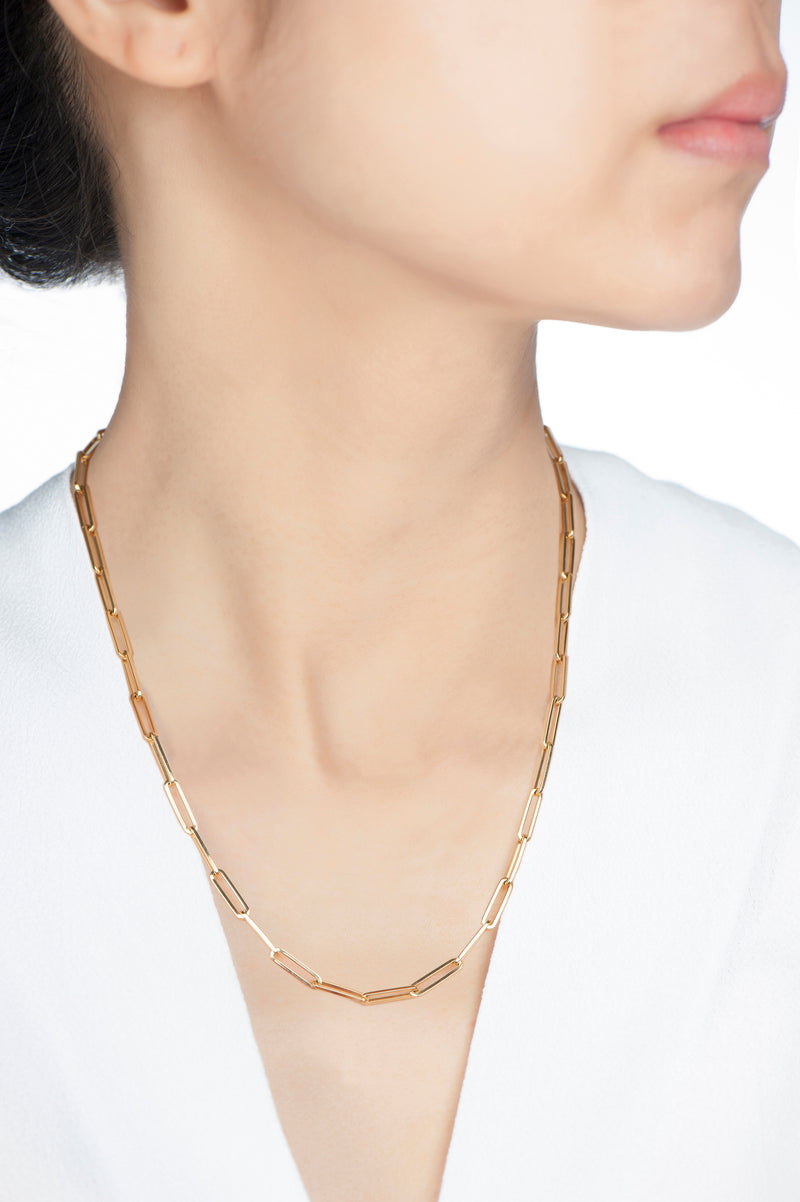 Elemental Rectangular Paperclip Chain Necklace - Yellow Gold