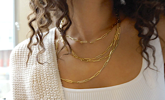 Elemental Rectangular Paperclip Chain Necklace - Yellow Gold