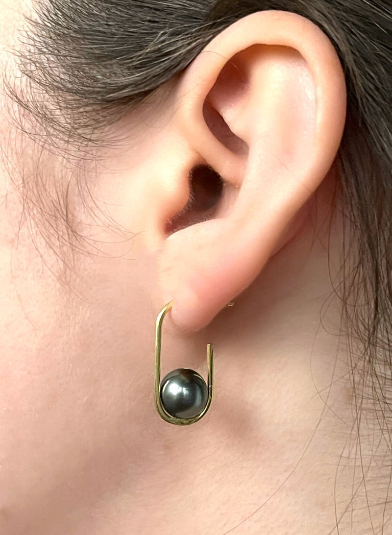 Rectangular Hoop Pearl Earrings