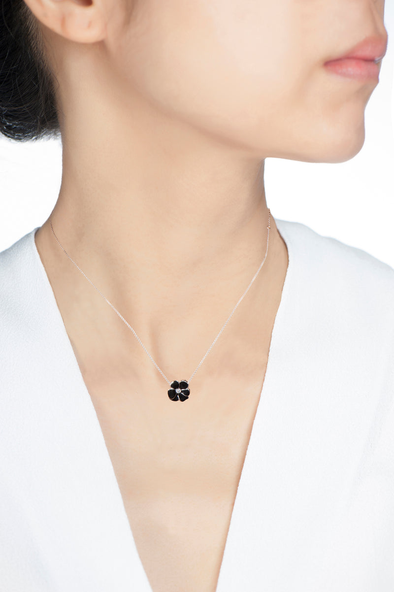 Joie Black Ceramic Diamond Flower Pendant Necklace