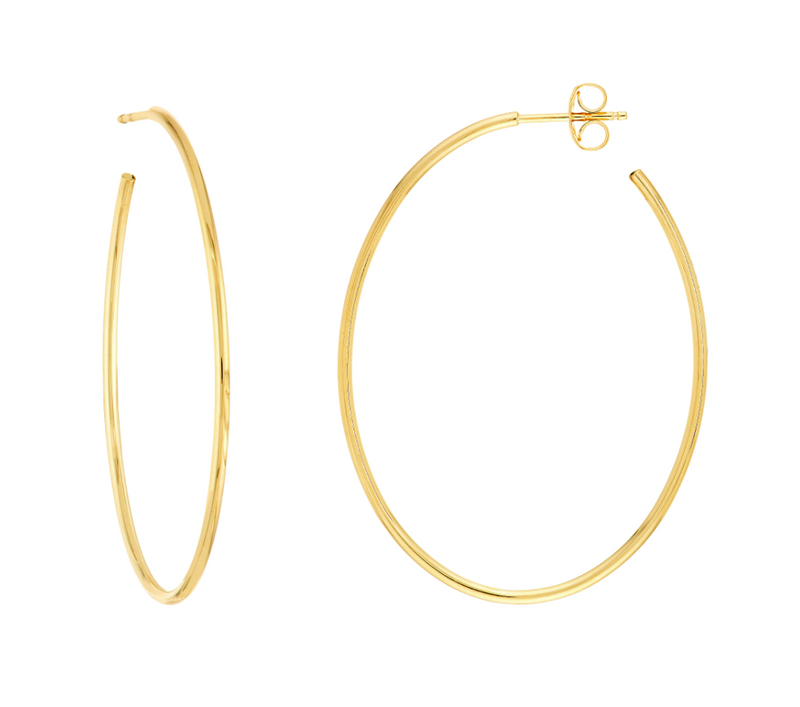 Rotate Oval 14K Yellow Gold Handmade Hoop Earrings