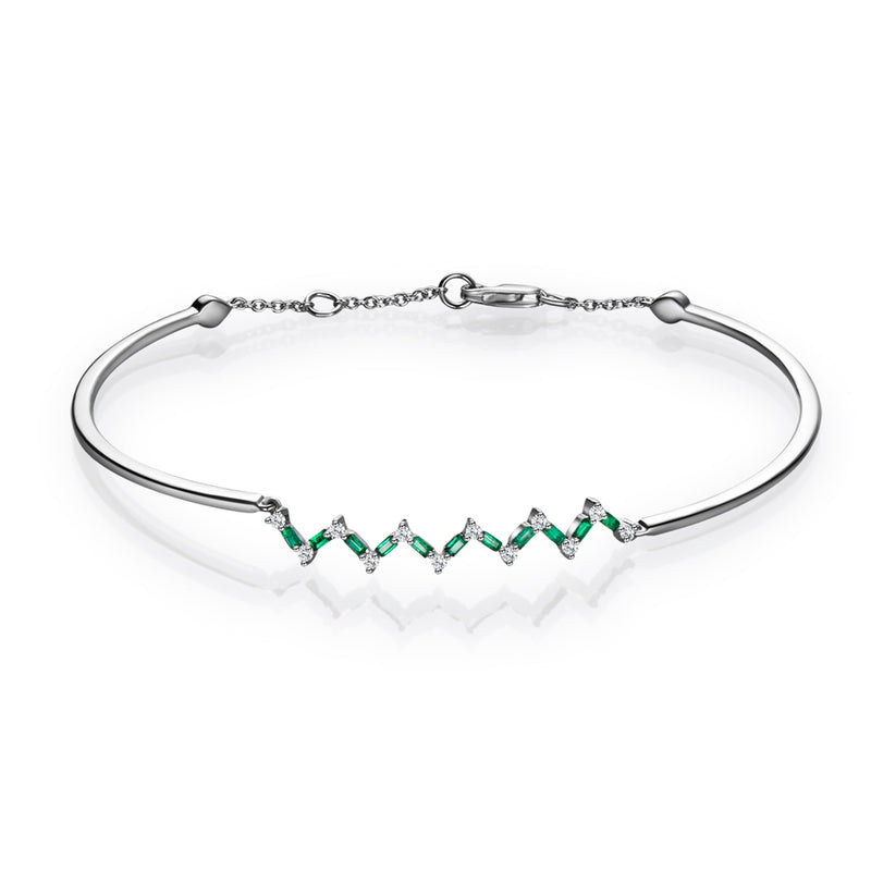 Happiness Zig Zag Baguette Bracelet - Diamonds and Emeralds