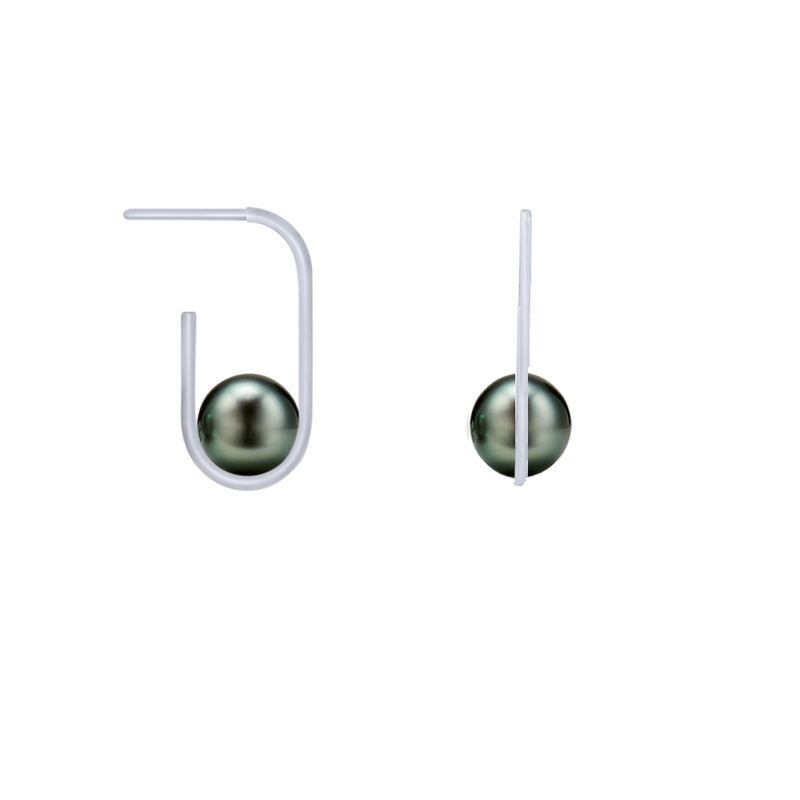 Rectangular Hoop Pearl Earrings