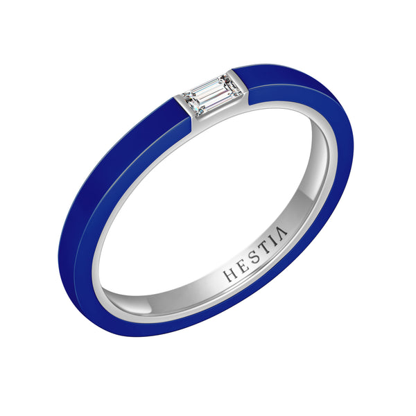 Cara Blue Ceramic Baguette Diamond Ring
