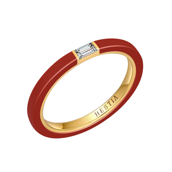Cara Red Ceramic Baguette Diamond Ring