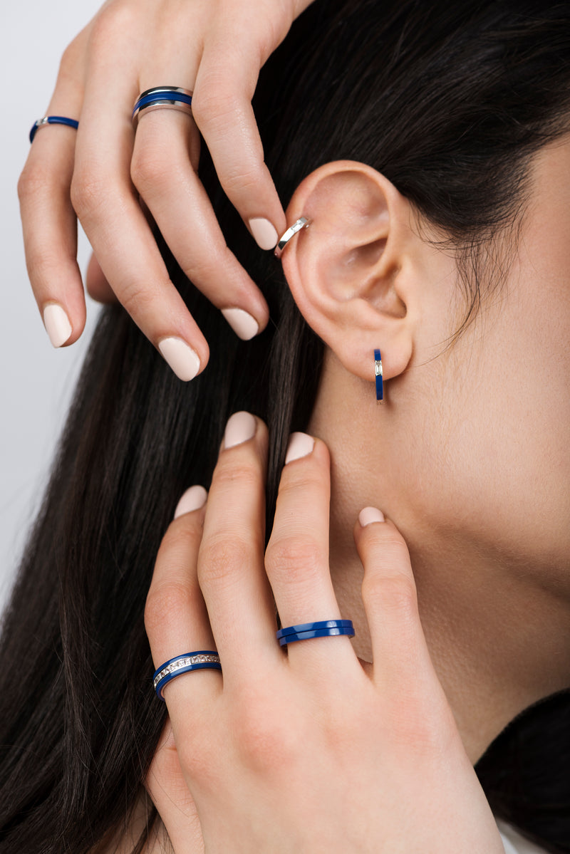 Camilla Blue Ceramic Diamond Hoop Earrings