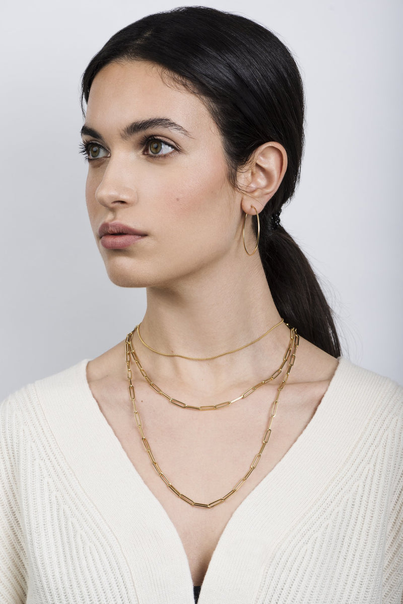 Elemental 14K Solid Gold Rectangular Paperclip Chain Necklace