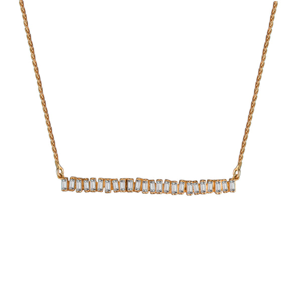 Love Diamond Long Bar Necklace - Rose Gold