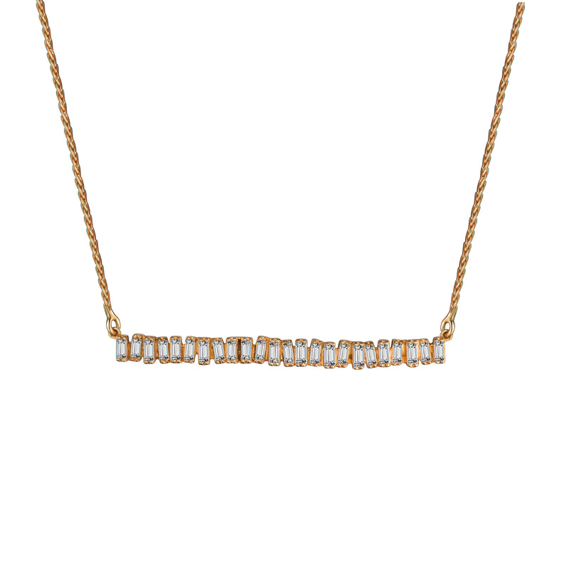 Love Diamond Long Bar Necklace - Rose Gold
