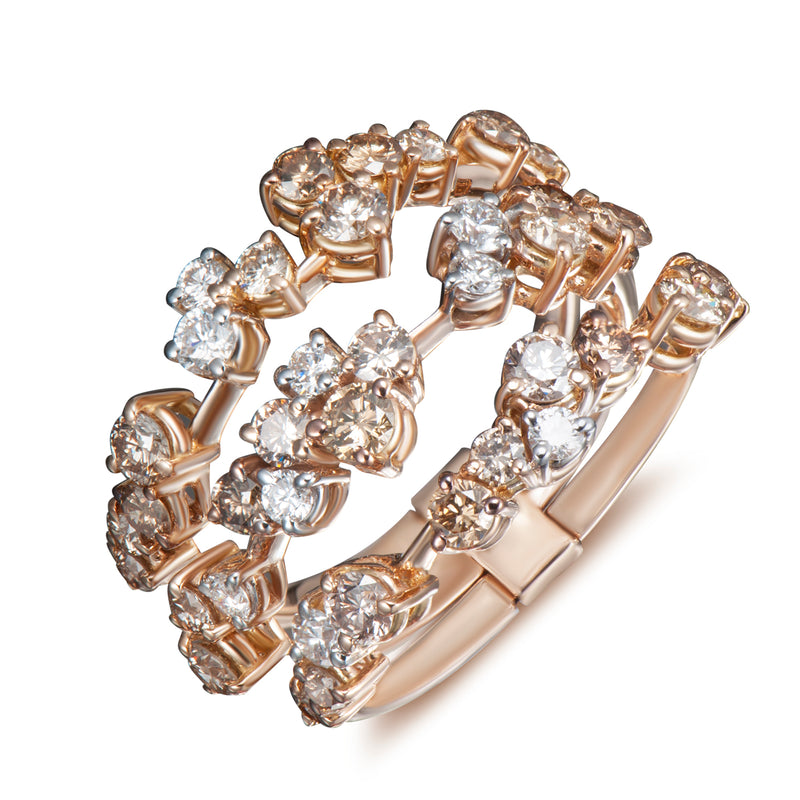 Corolla Gold Quadruplet Ring - White and Champagne Diamonds