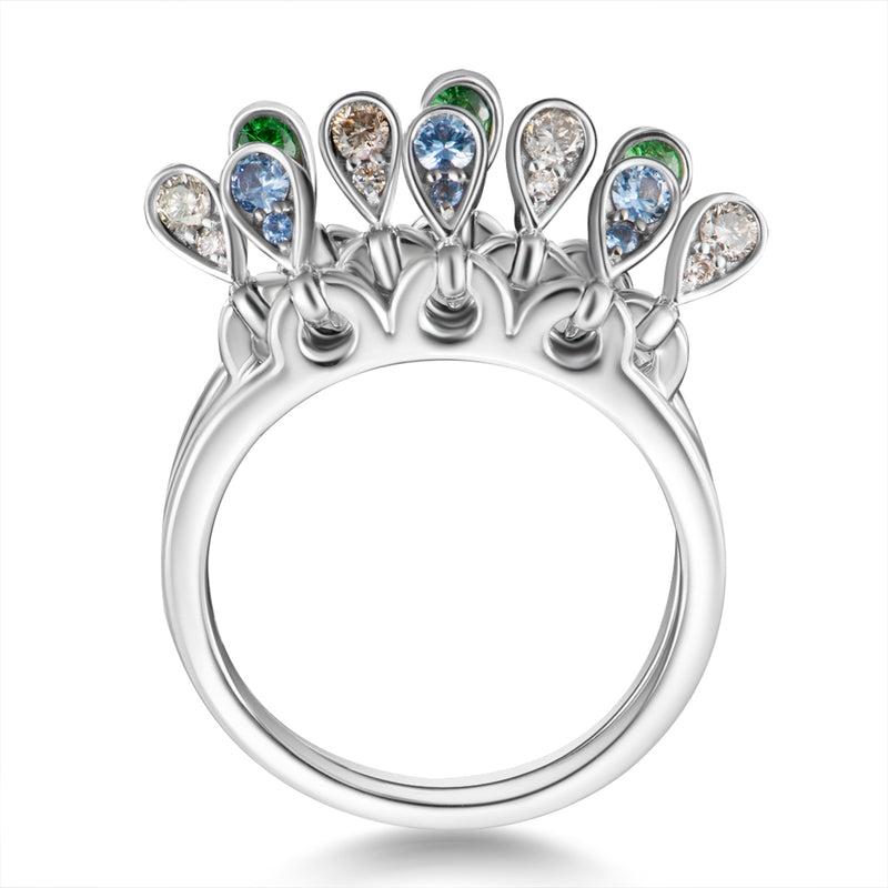 Charleston Trio Drops Ring - Sapphires, Emeralds and Diamonds