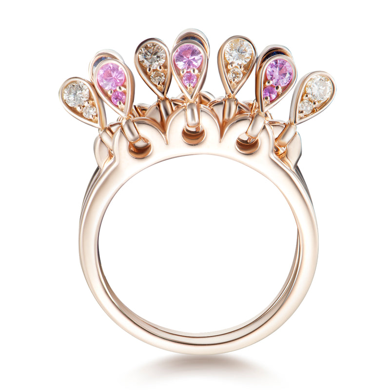 Charleston Doublet Sapphire Drops Ring - Champagne Diamonds and Pink Sapphires