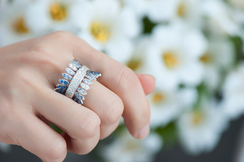 Spettinato One Row Kinetic Diamond Ring - Diamonds and Blue Sapphires