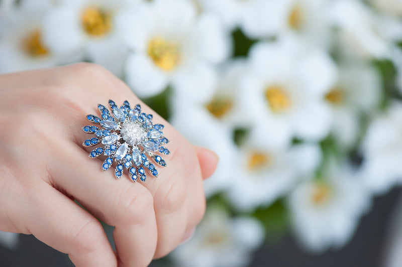 Sole Sunflower Kinetic Ring - Diamonds and Blue Sapphires