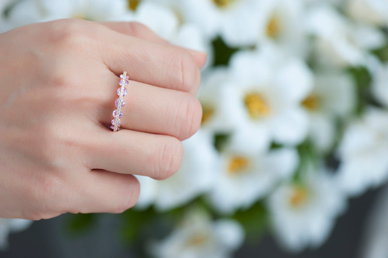 Light Sapphire Ring - Diamonds and Pink Sapphires
