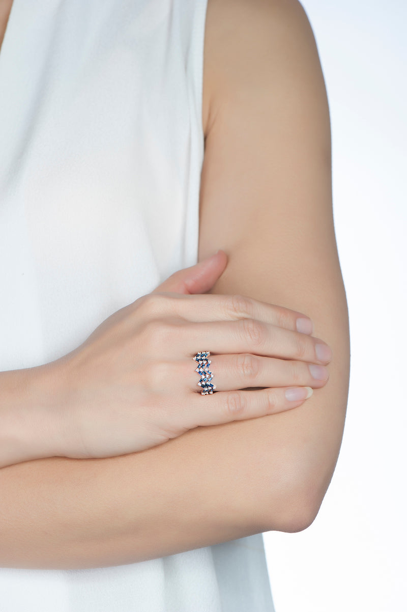 Happiness Baguette Stack Ring - Diamonds and Sapphires