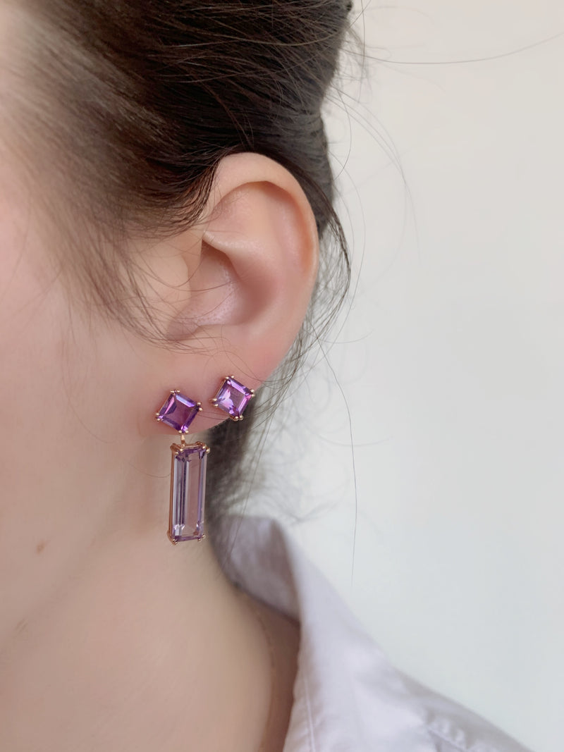 Sophia Purple Amethyst Earrings + Marilyn Earring Extenders