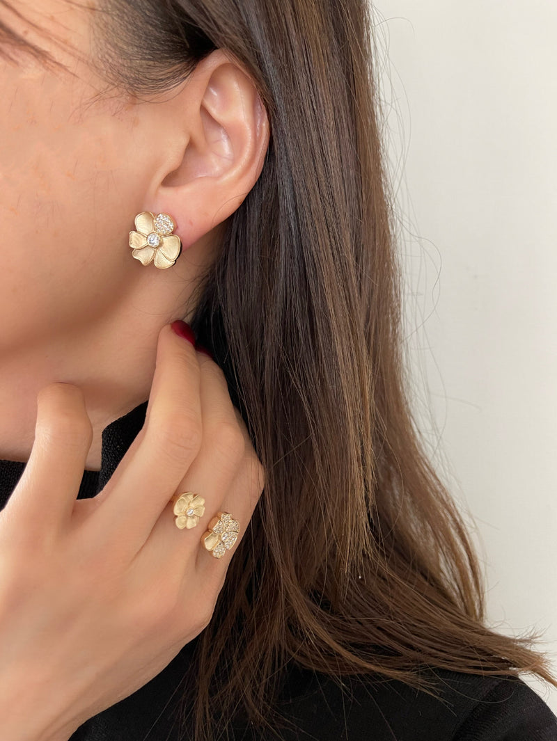 Joie Gold Diamond Flower Earrings
