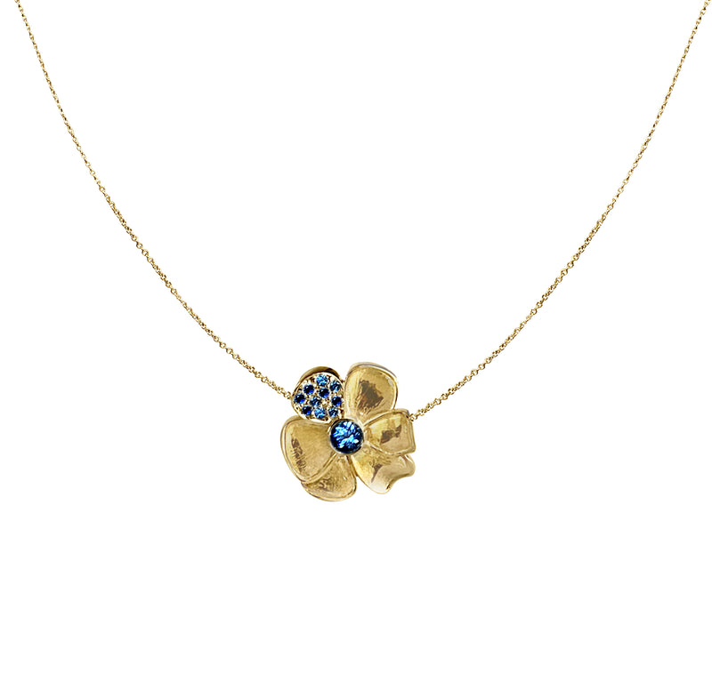 Blue Sapphire Gold Flower Necklace
