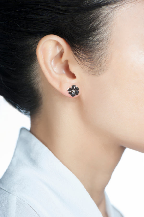 Joie Black Ceramic Diamond Flower Earrings