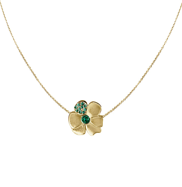 Green Emerald Gold Flower Necklace