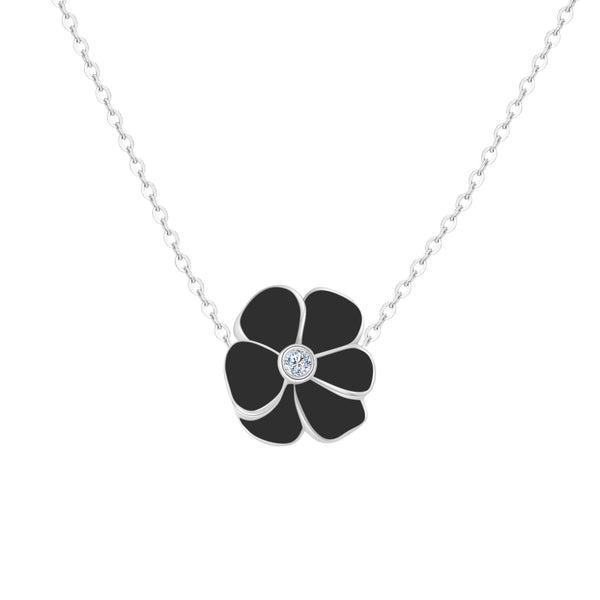 Joie Black Ceramic Diamond Flower Pendant Necklace