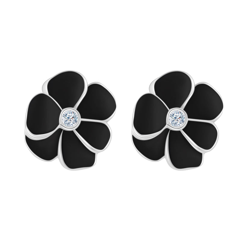 Joie Black Ceramic Diamond Flower Earrings