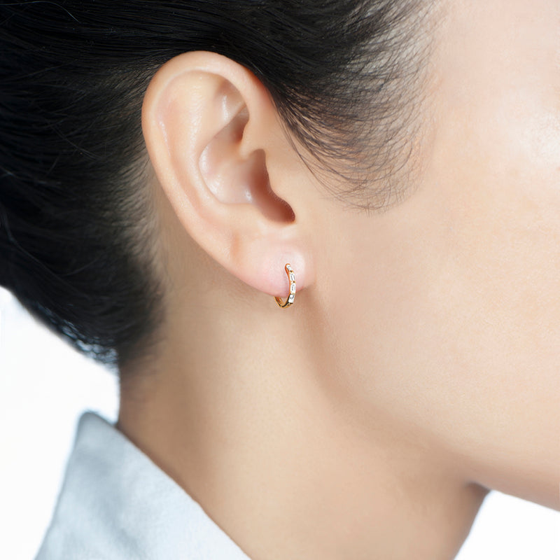 Linear Baguette Diamond Hoop Huggie Earrings