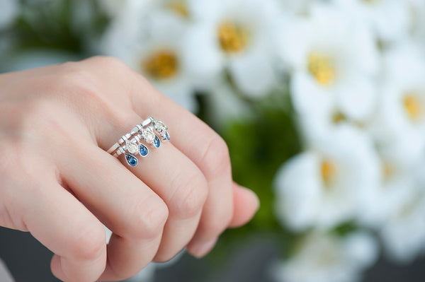 Charleston Doublet Sapphire Drops Ring - Diamonds and Blue Sapphires