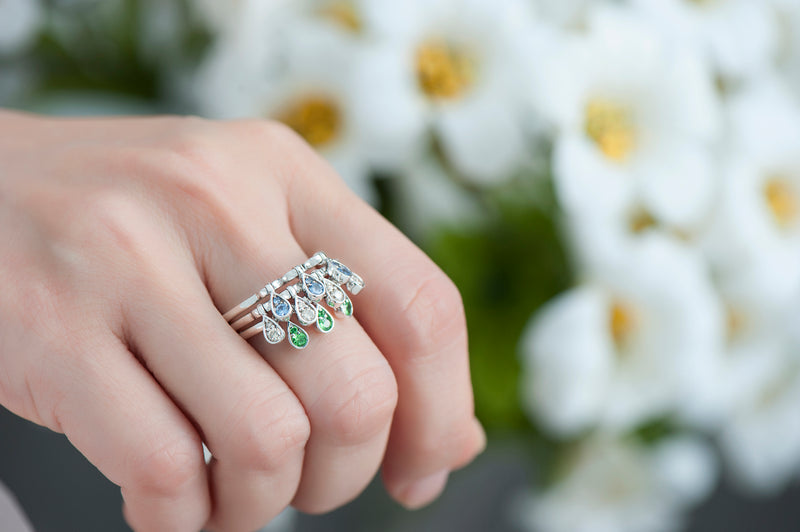 Charleston Trio Drops Ring - Sapphires, Emeralds and Diamonds