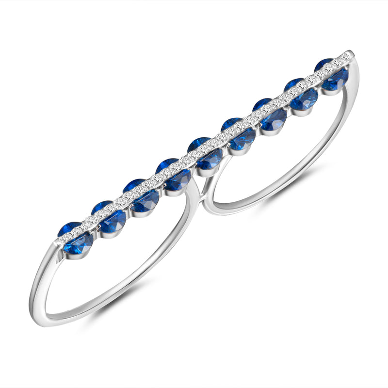 Light Dual Two Finger Ring - Diamonds and Blue Sapphires