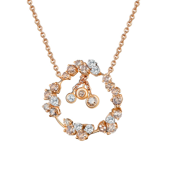 Corolla Diamond Pendant Necklace - Yellow Gold with White + Champagne Diamonds