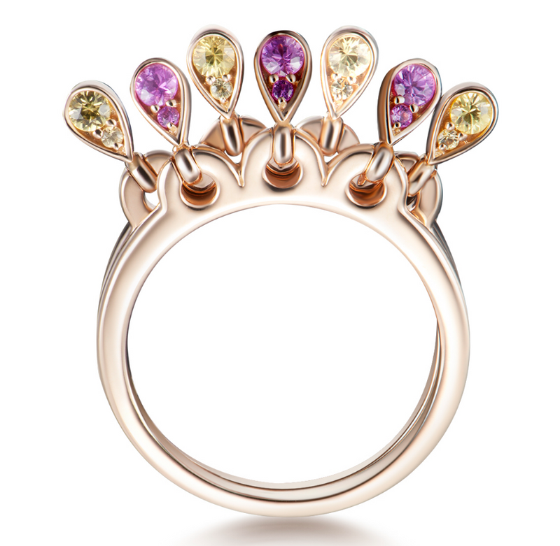 Charleston Doublet Sapphire Drops Ring - Pink and Yellow Sapphires