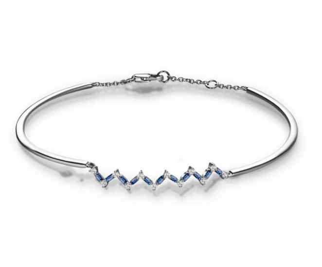Happiness Zig Zag Baguette Bracelet - Diamonds and Blue Sapphires