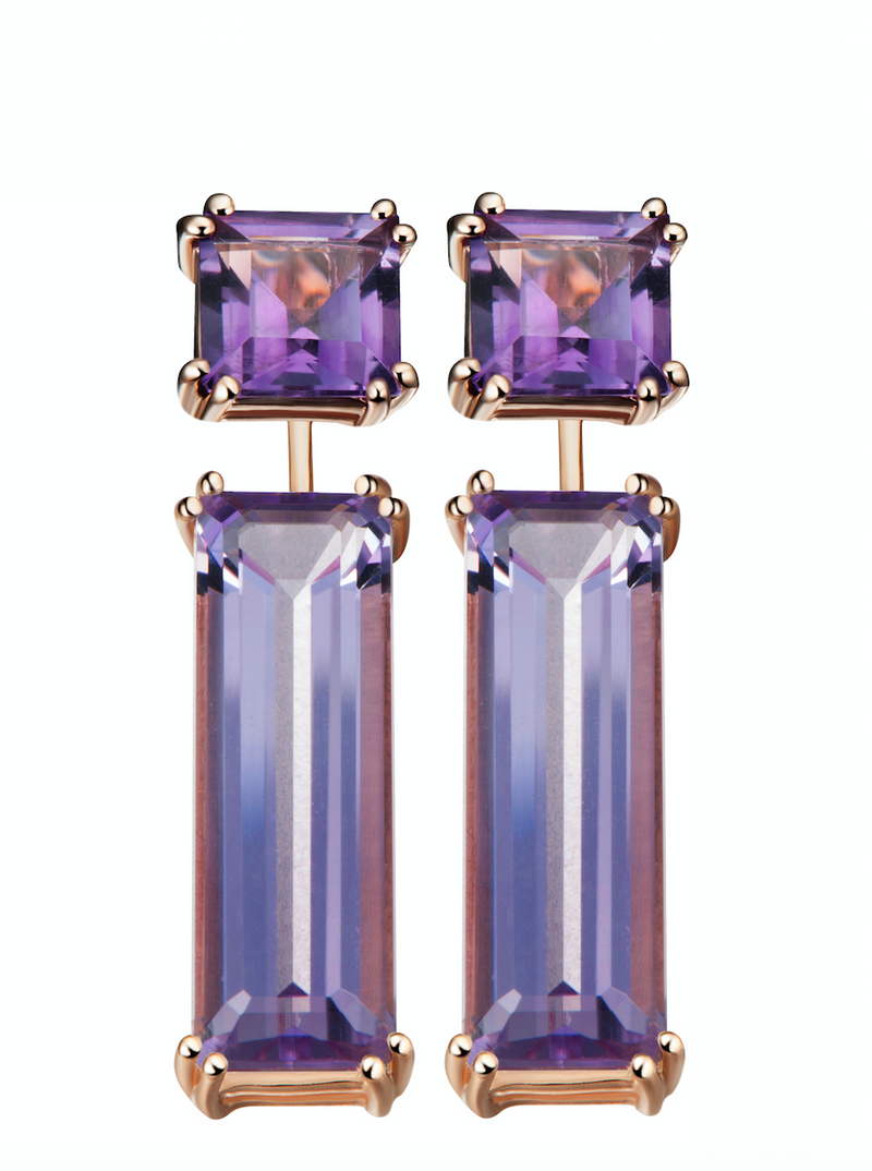 Sophia Purple Amethyst Earrings + Marilyn Earring Extenders