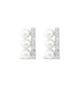 Unique Pearl Diamond Bar Earrings
