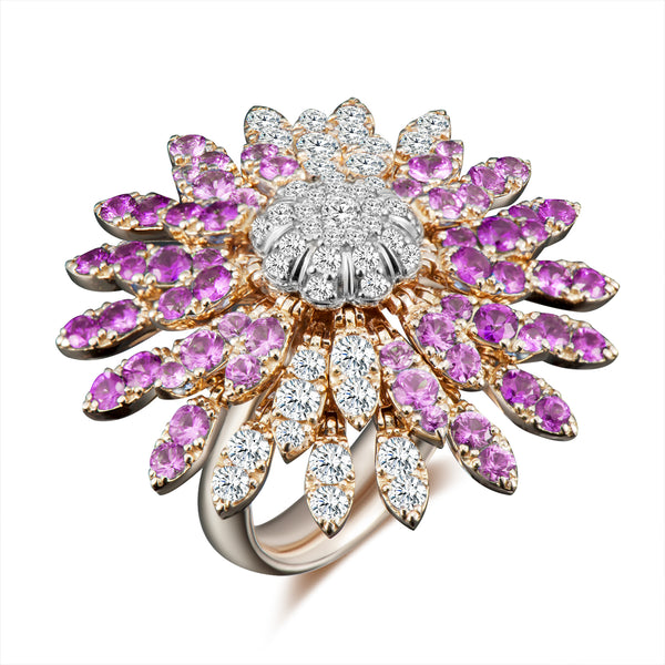 Sole Sunflower Kinetic Ring - Diamonds and Pink Sapphires
