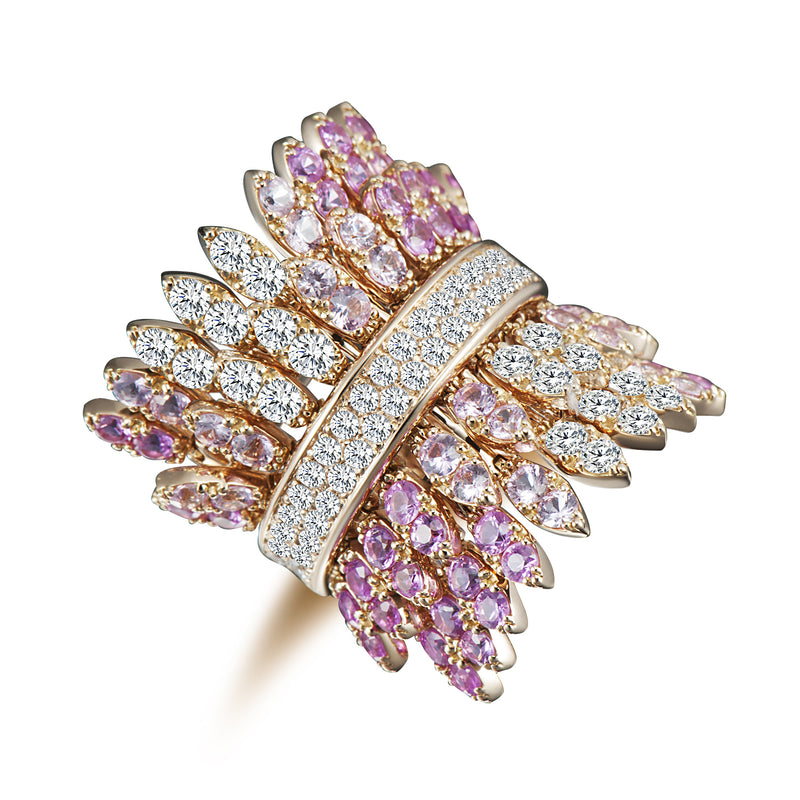 Spettinato Two Row Kinetic Ring - Diamonds and Pink Sapphires