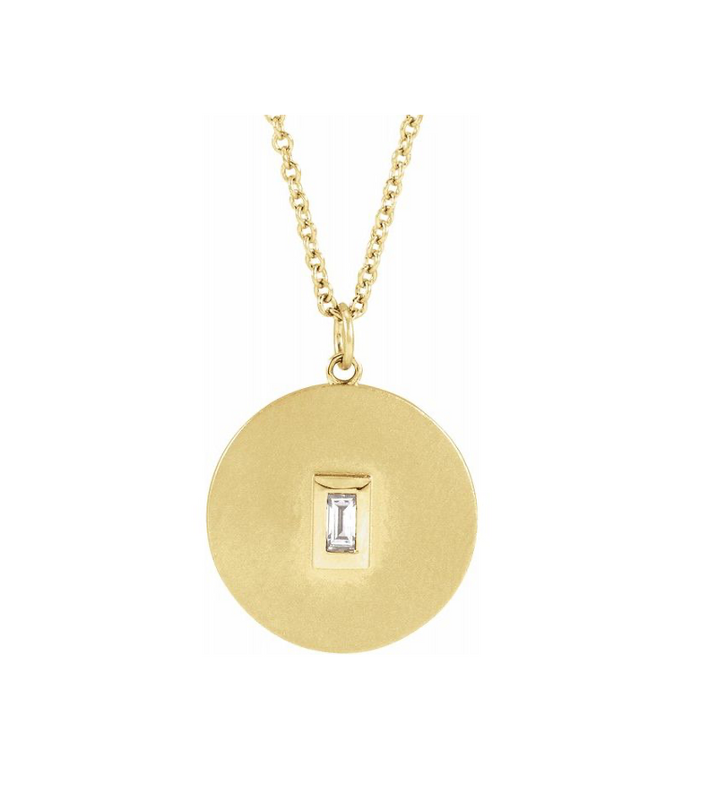 Sphere Baguette Diamond Disc Necklace