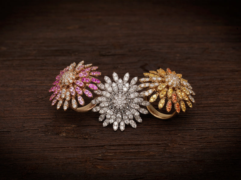Sole Sunflower Kinetic Ring - Diamonds and Pink Sapphires