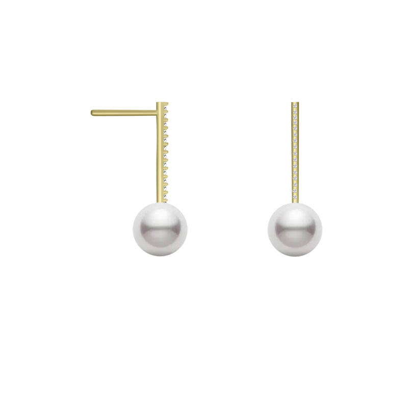 Linear Drop Diamond Pearl Earrings