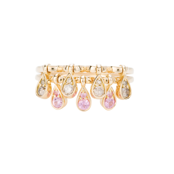 Charleston Doublet Sapphire Drops Ring - Champagne Diamonds and Pink Sapphires