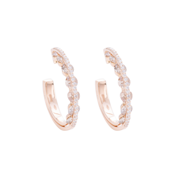 Light Diamond Hoop Earrings - White and Champagne Diamonds