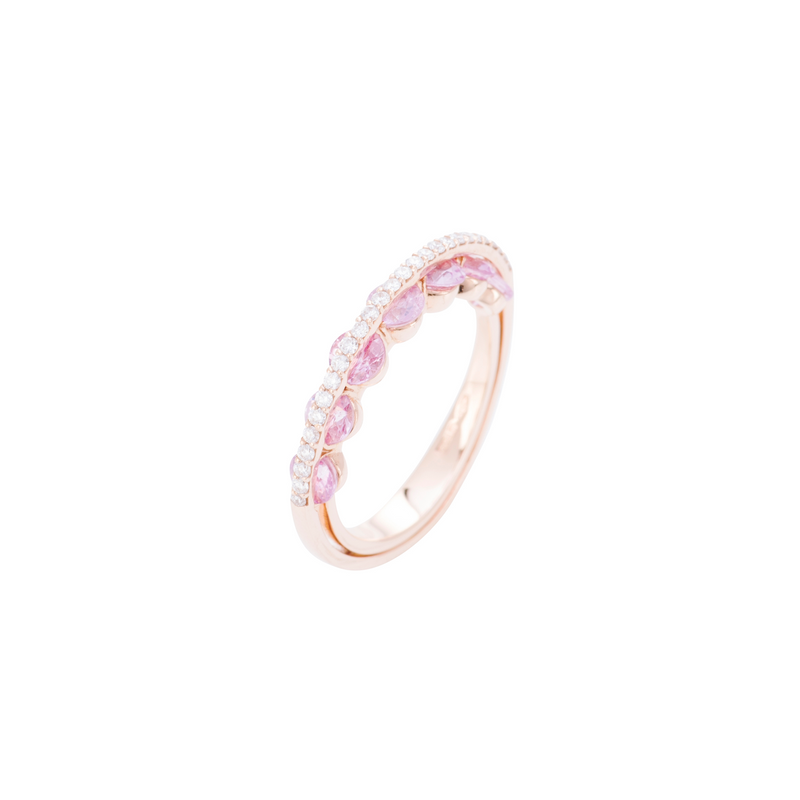 Light Sapphire Ring - Diamonds and Pink Sapphires
