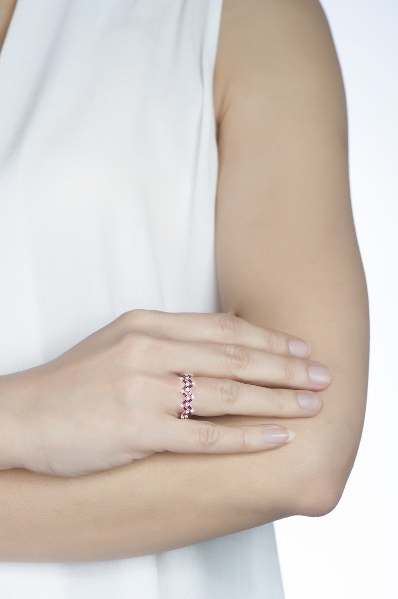 Happiness Baguette Stack Ring - Diamonds and Rubies