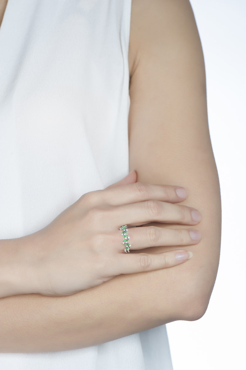 Happiness Baguette Stack Ring - Diamonds and Emeralds