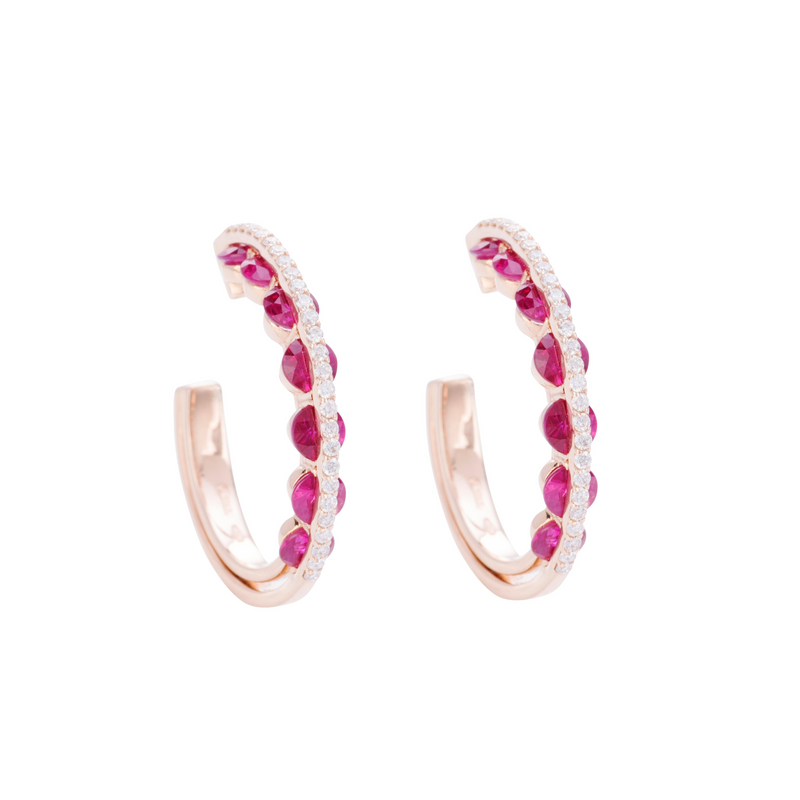 Light Ruby Hoop Earrings - Diamonds and Rubies