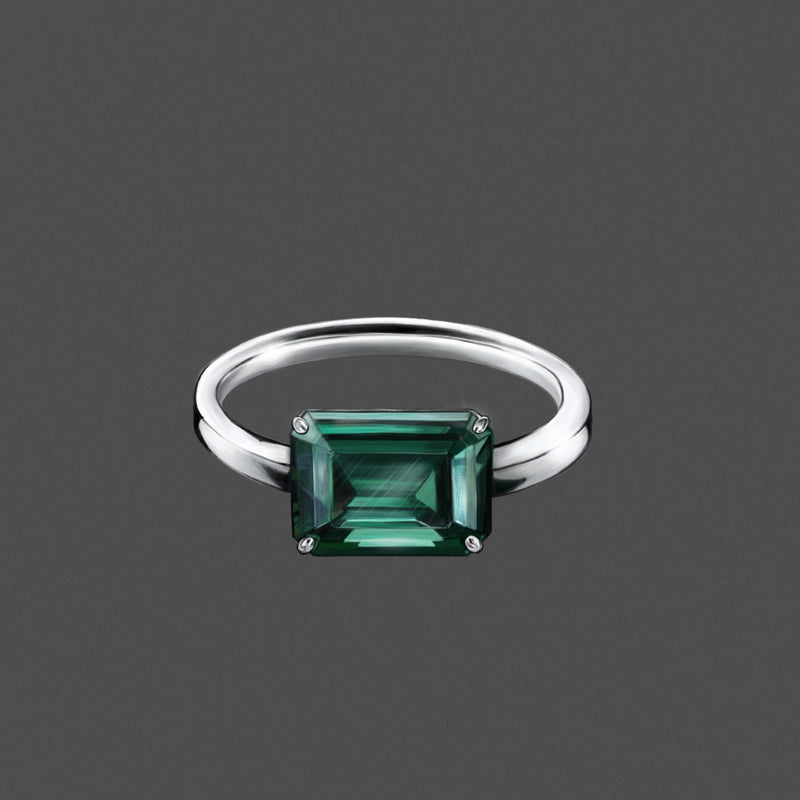 Emerald Cut Green Tourmaline Solitaire Ring